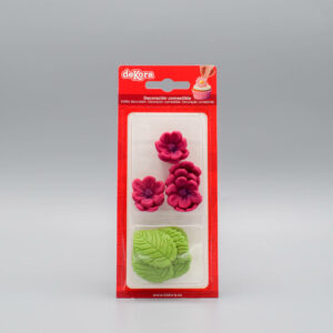 Afbeelding Fuchsia Bloemen en Groene Bladeren Suikerdecoraties