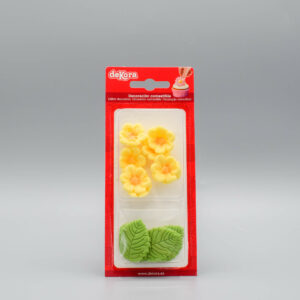 Afbeelding Gele Bloemen en Groene Bladeren Suikerdecoraties