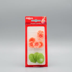 Afbeelding Roze Bloemen en Groene Bladeren Suikerdecoraties