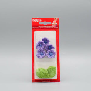Afbeelding Violet Bloemen en Groene Bladeren Suikerdecoraties