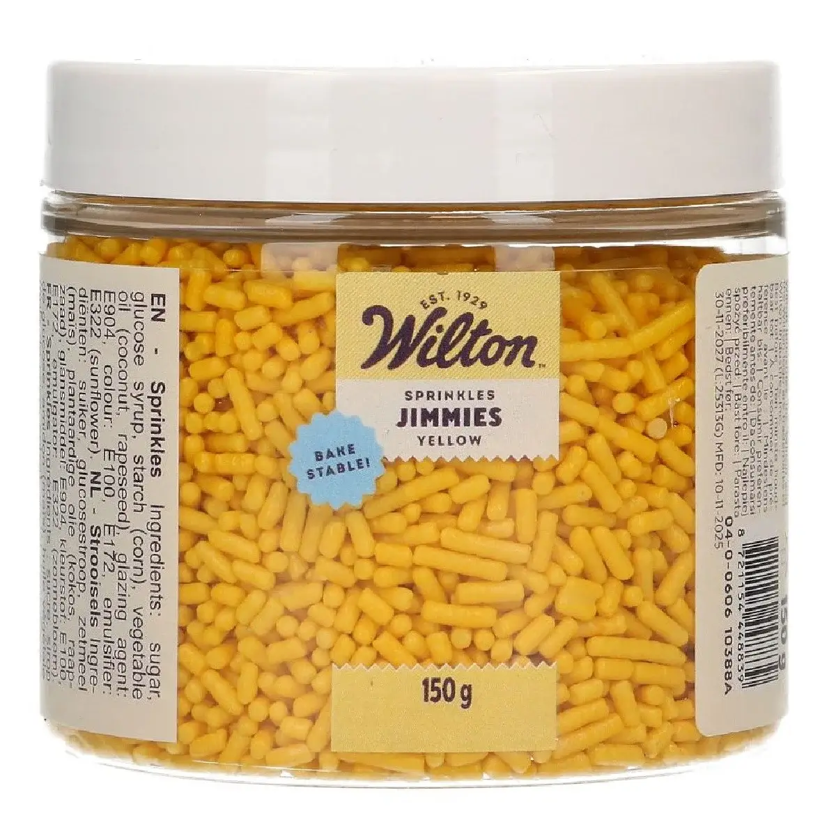 Gele Bakvaste Jimmies (150g) (Wilton) (1) Afbeelding Gele Bakvaste Jimmies