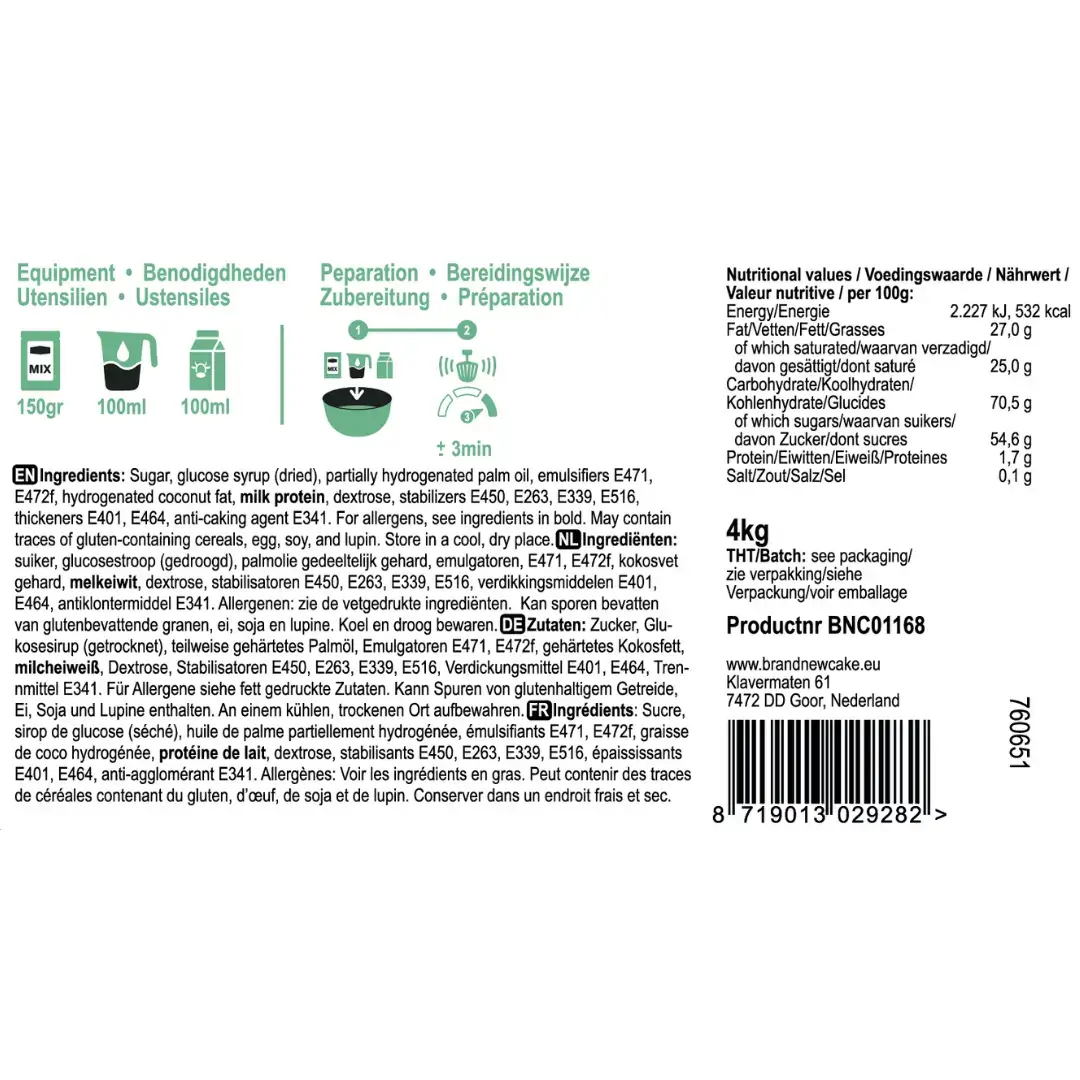 Creme Chantilly (klopschuim) (4kg) (BrandNewCakes) 2 Crème Chantilly Mix (klopschuim) (4kg) (BrandNewCake) - Afbeelding 2