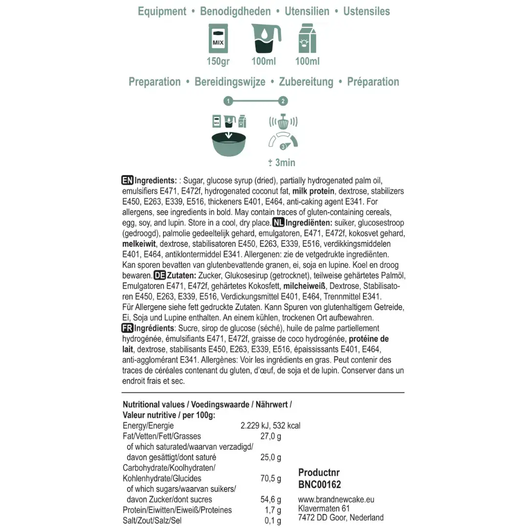 Creme Chantilly (klopschuim) (800g) (BrandNewCakes) 2 Crème Chantilly Mix (klopschuim) (800g) (BrandNewCake) - Afbeelding 2